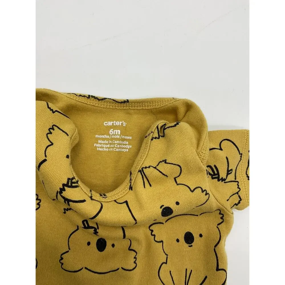 Carter's Bodysuit Pants Set 6M Yellow Koala Print Gray‎ Fleece Outfit Baby